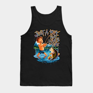 Exploring Nature: Boy Fishing With a Big Catch Tank Top